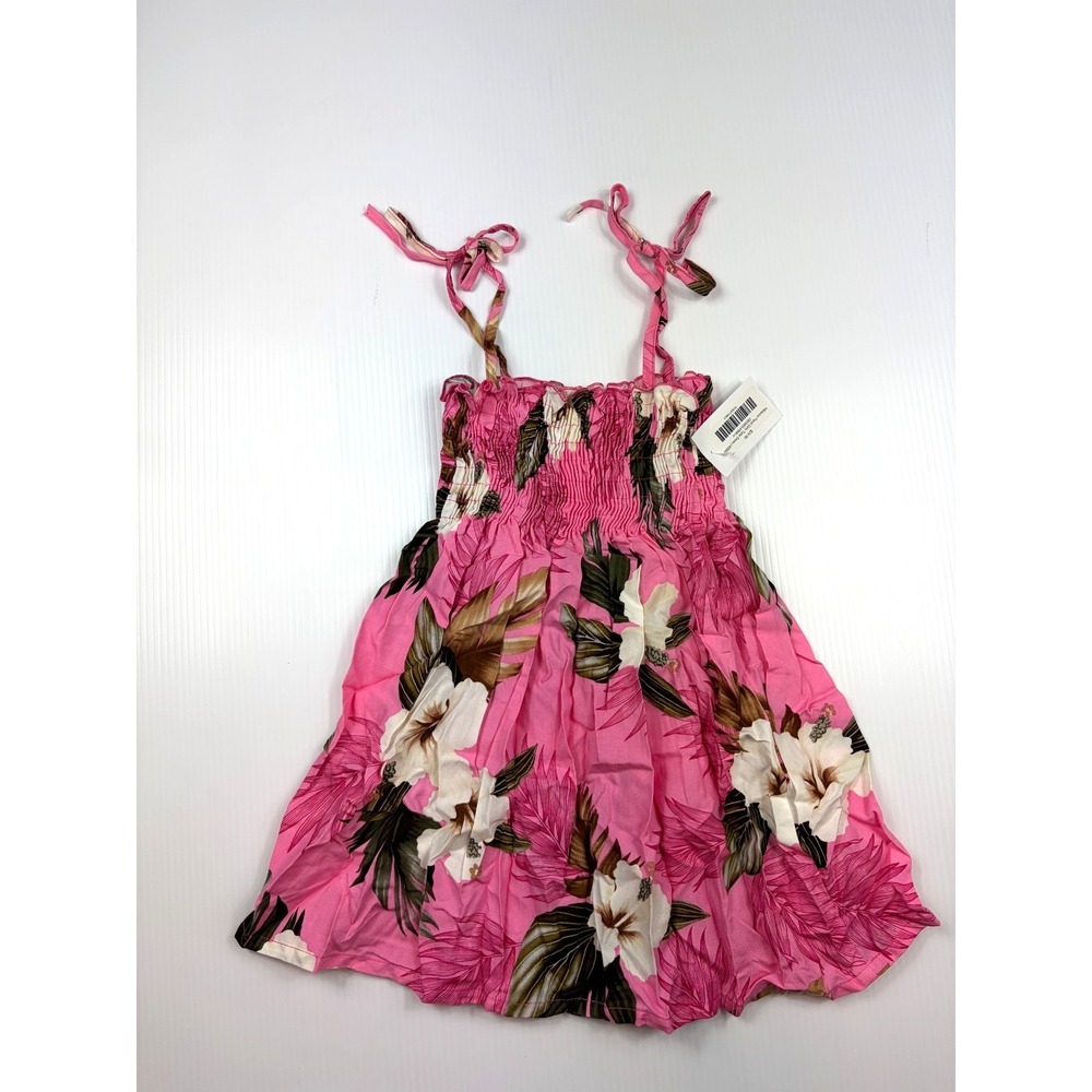 Paradise Bay‎ Girls Sz 4 Tube Dress Pink Hibiscus Floral Smocked Tropical Hawaii